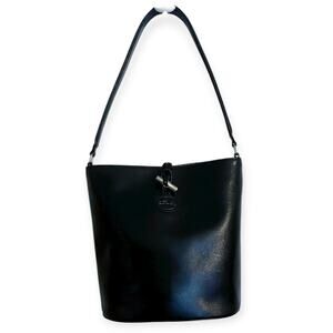 Vintage Longchamp Paris Roseau Bucket Bag Black Leather Silver Hardware